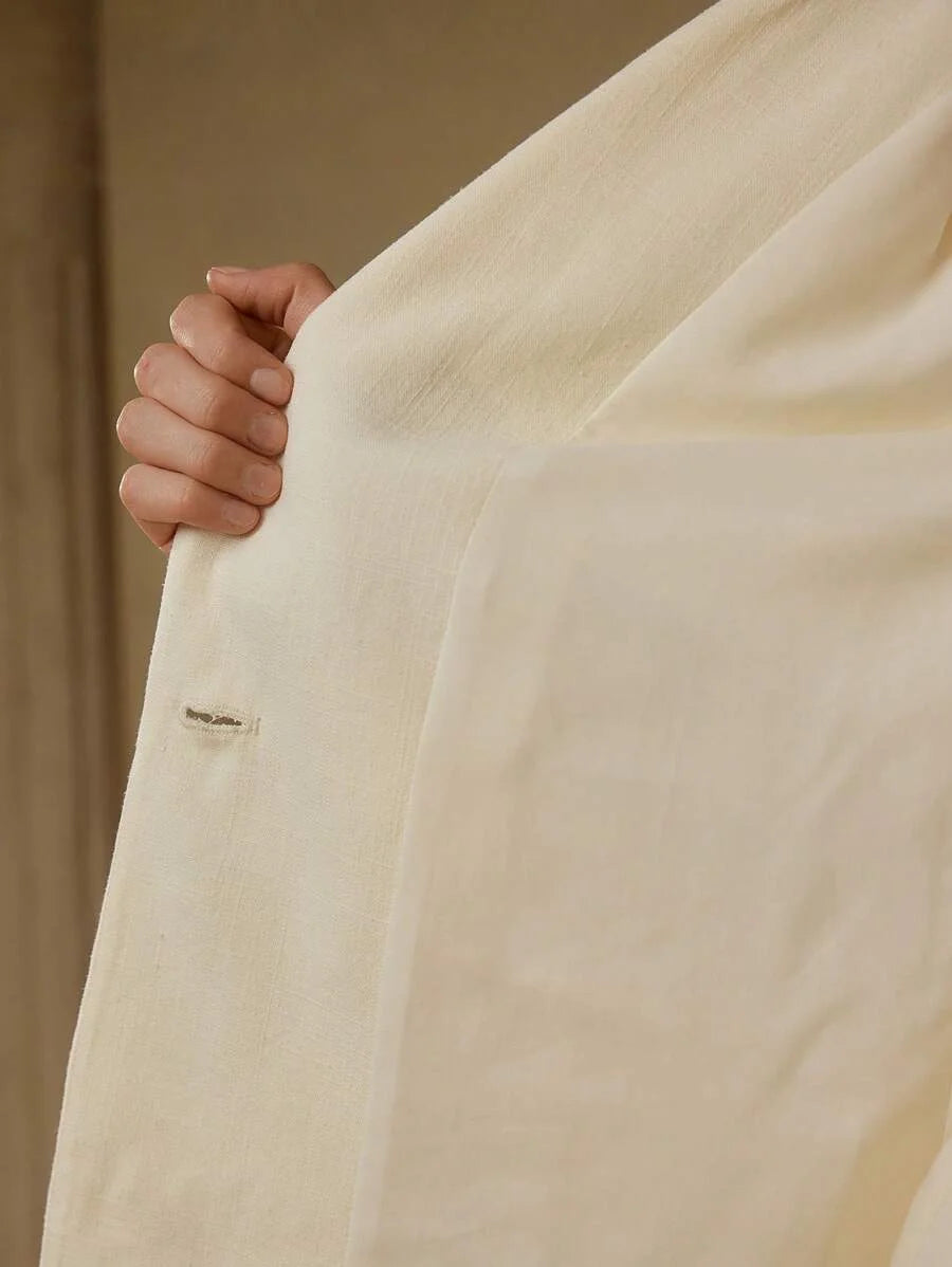 PREMIUM EMBROIDERY PLANTS PATTERN PEAK COLLAR TASSEL BELTED BLAZER