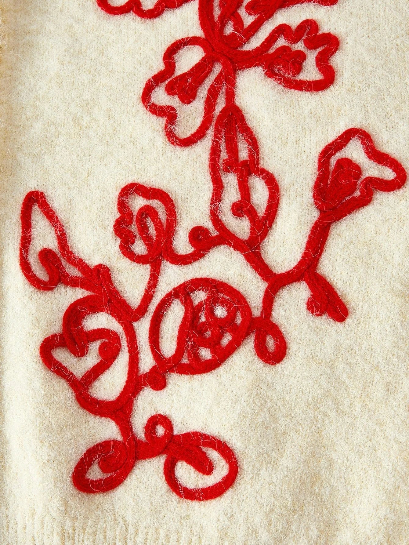 PREMIUM EMBROIDERY PLANTS PATTERN VNECK BUTTON PLACKET CARDIGAN FALL WINTER