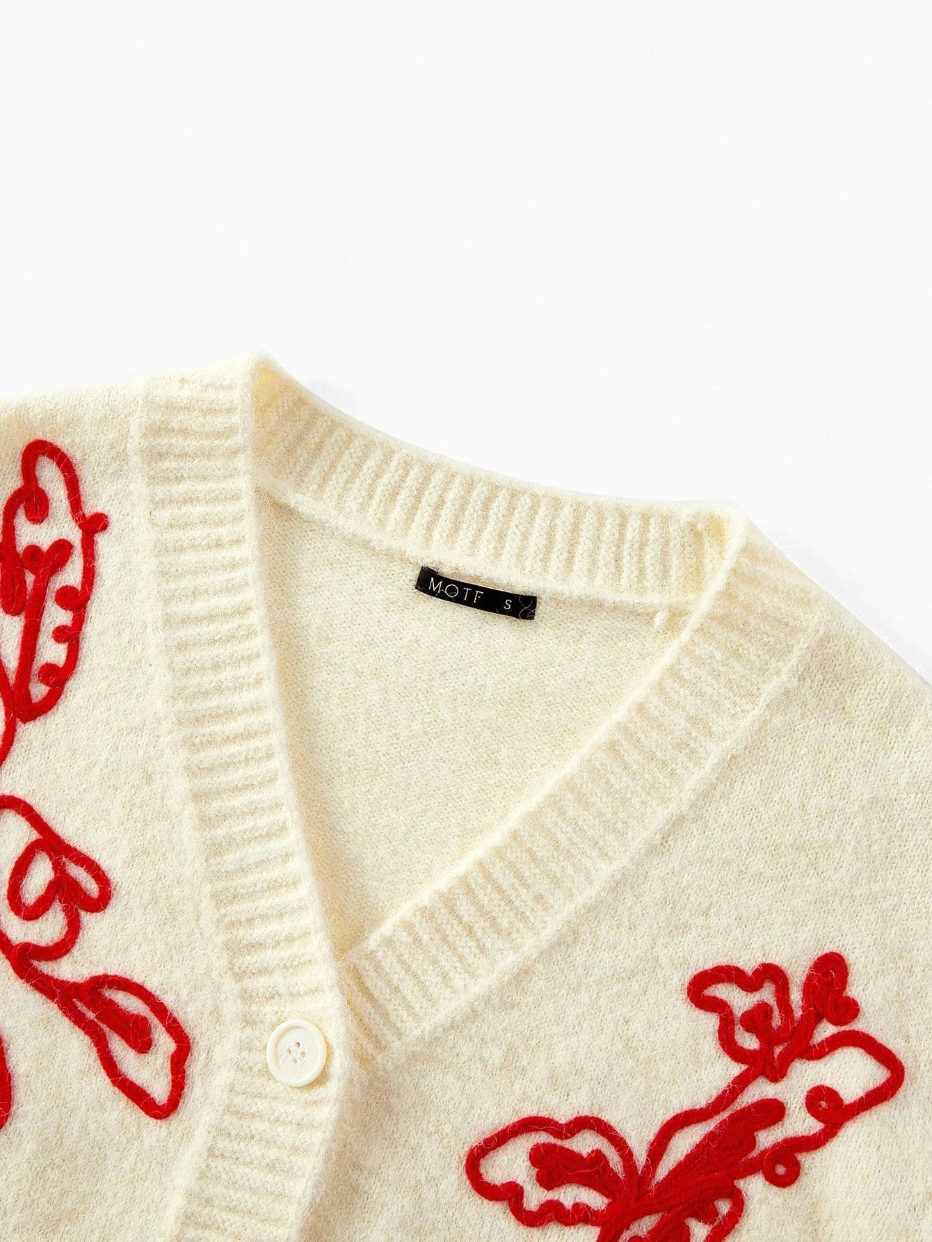 PREMIUM EMBROIDERY PLANTS PATTERN VNECK BUTTON PLACKET CARDIGAN FALL WINTER