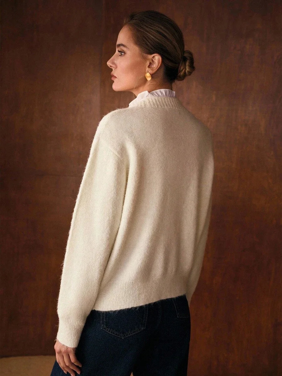 PREMIUM EMBROIDERY PLANTS PATTERN VNECK BUTTON PLACKET CARDIGAN FALL WINTER