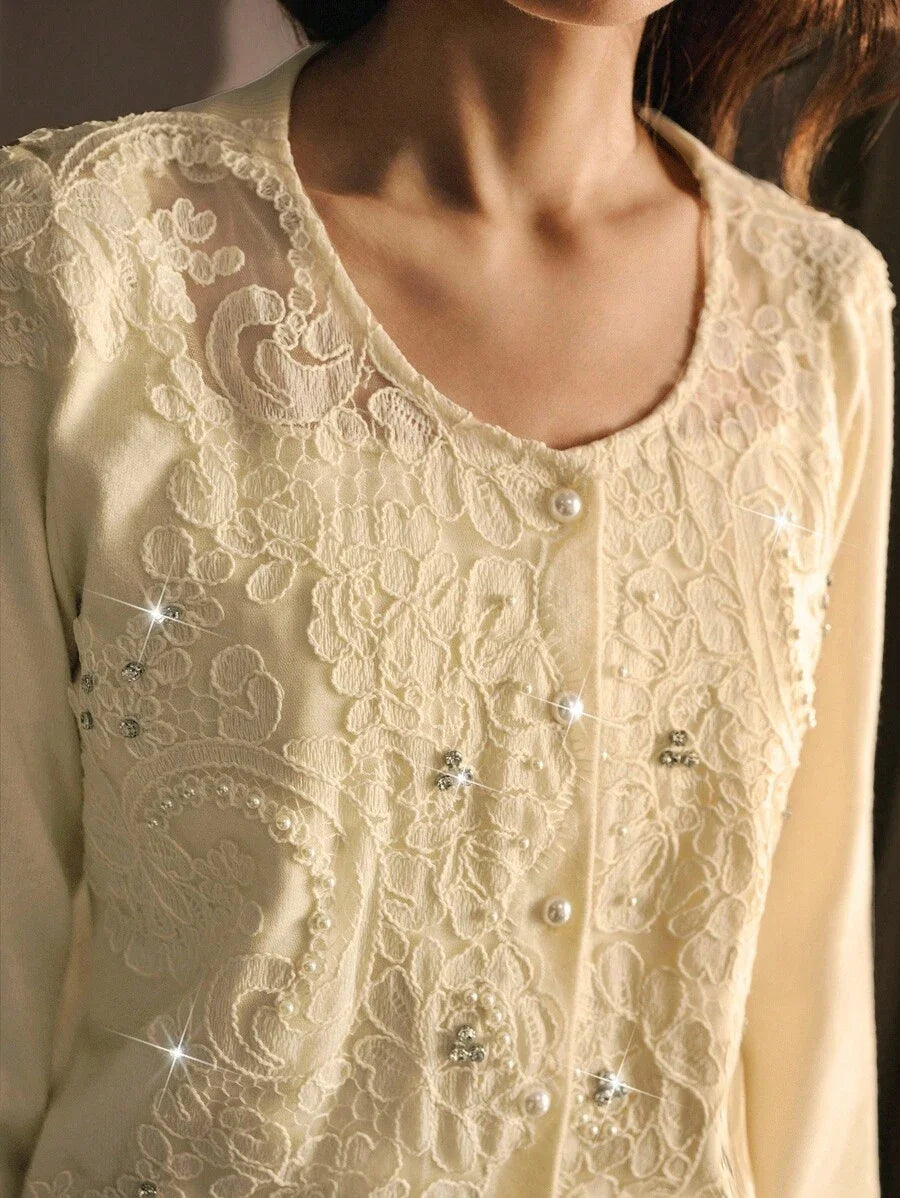 PREMIUM EMBROIDERY RHINESTONE CARDIGAN