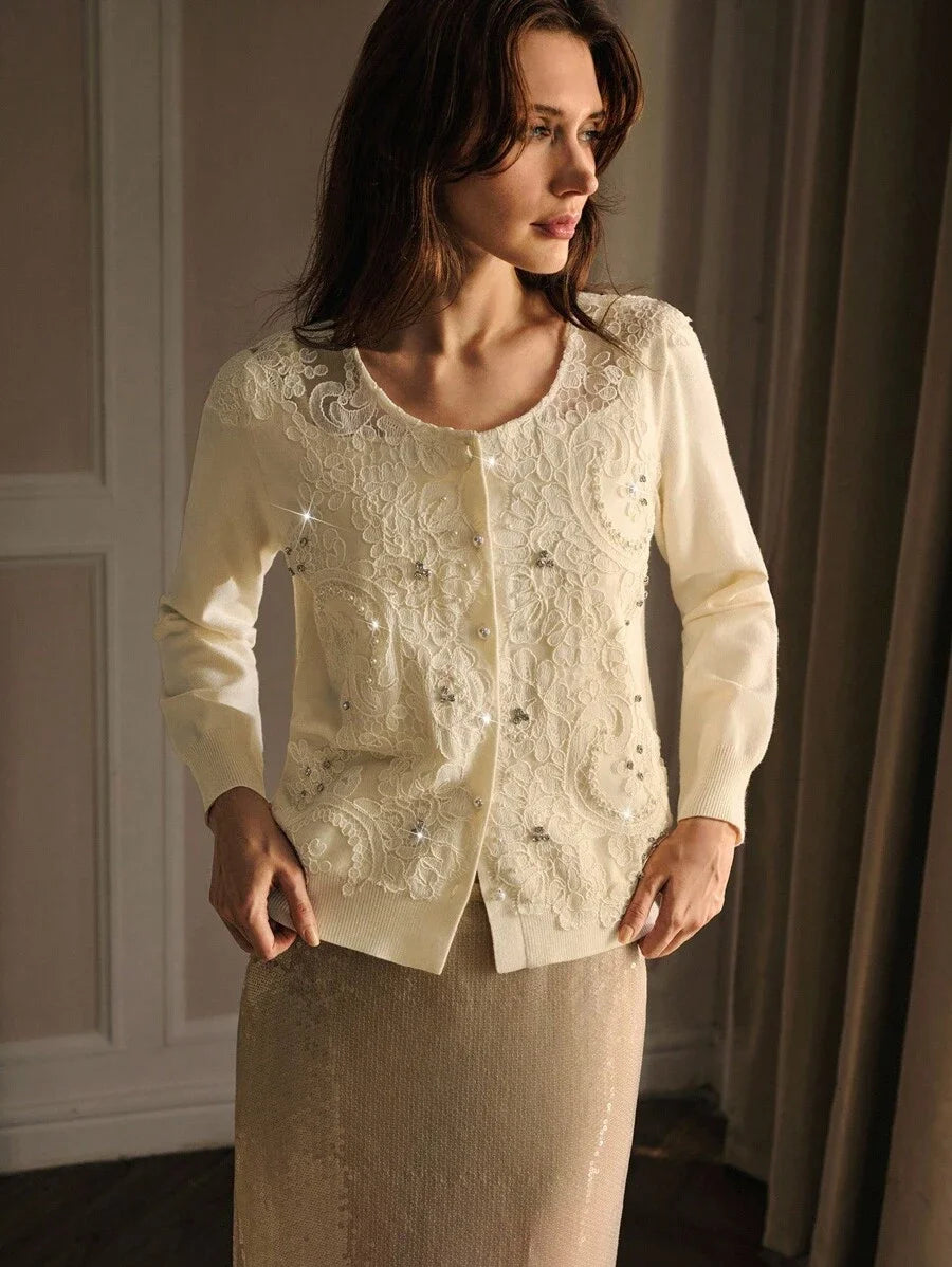 PREMIUM EMBROIDERY RHINESTONE CARDIGAN