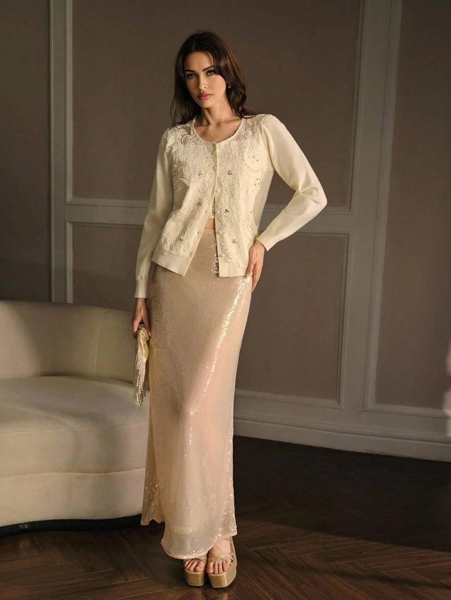 PREMIUM EMBROIDERY RHINESTONE CARDIGAN