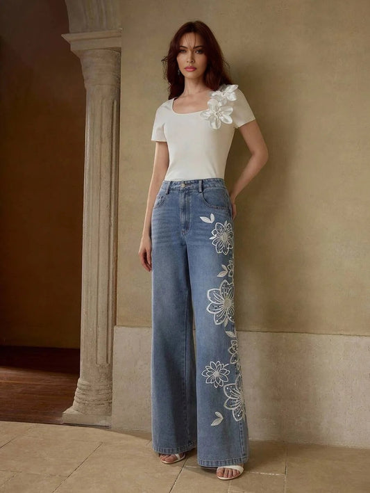 PREMIUM EMBROIDERY SLANT POCKET JEANS