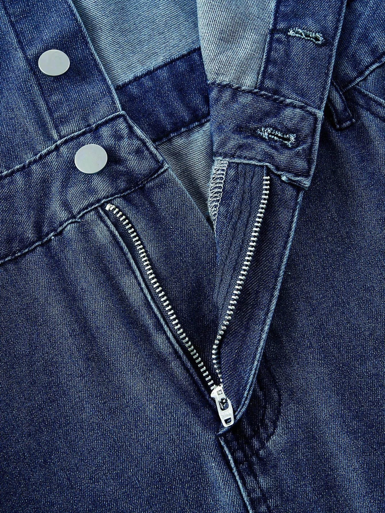 PREMIUM EMBROIDERY SPLIT DENIM DRESS