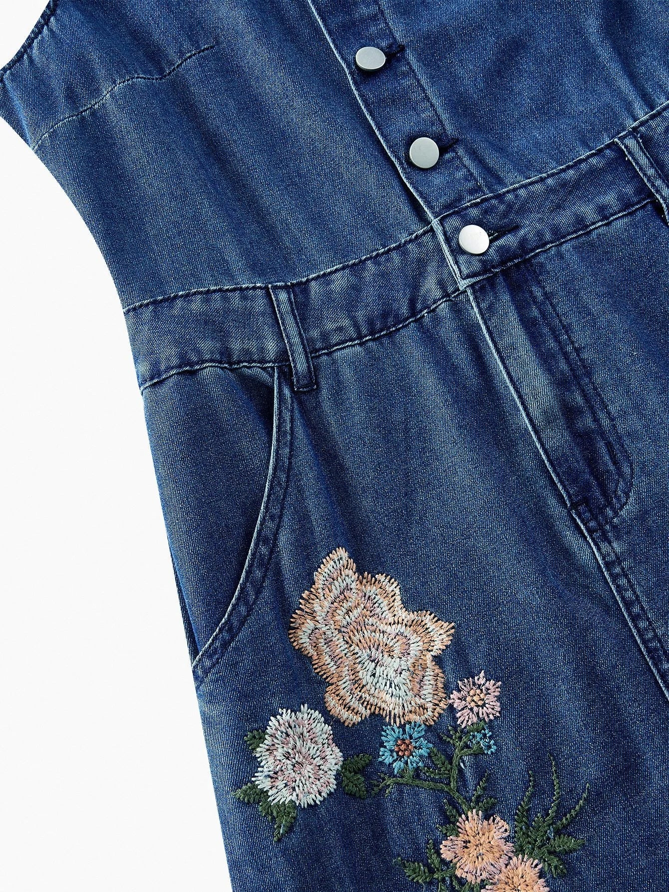 PREMIUM EMBROIDERY SPLIT DENIM DRESS
