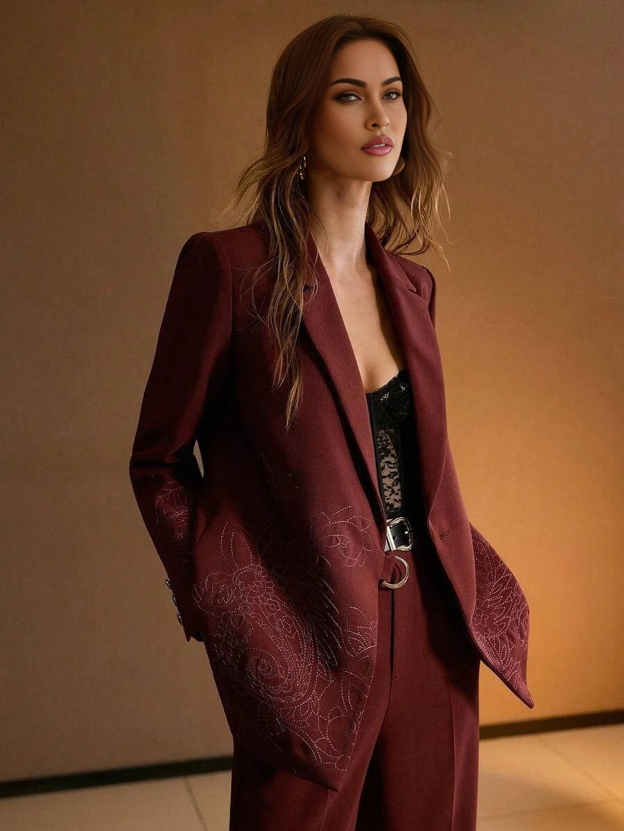 PREMIUM EMBROIDERY WRAP BLAZER