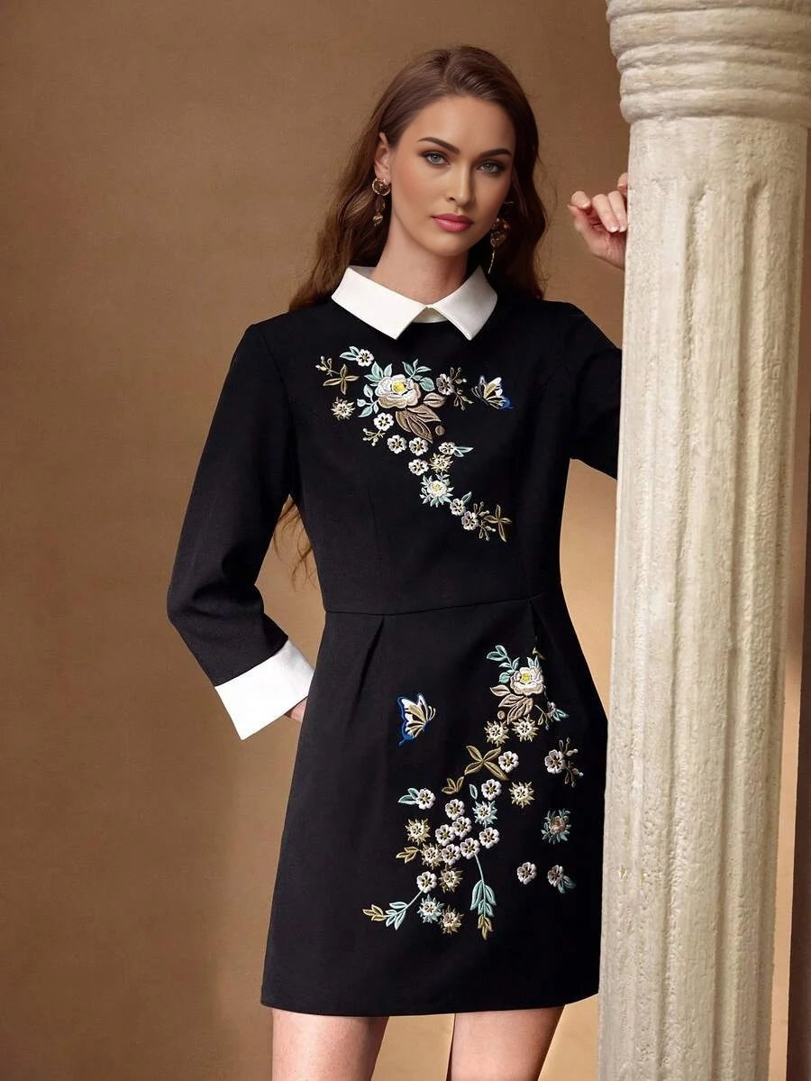 PREMIUM EMBROIDERY ZIPPER BACK 2 IN 1 SHORT DRESS