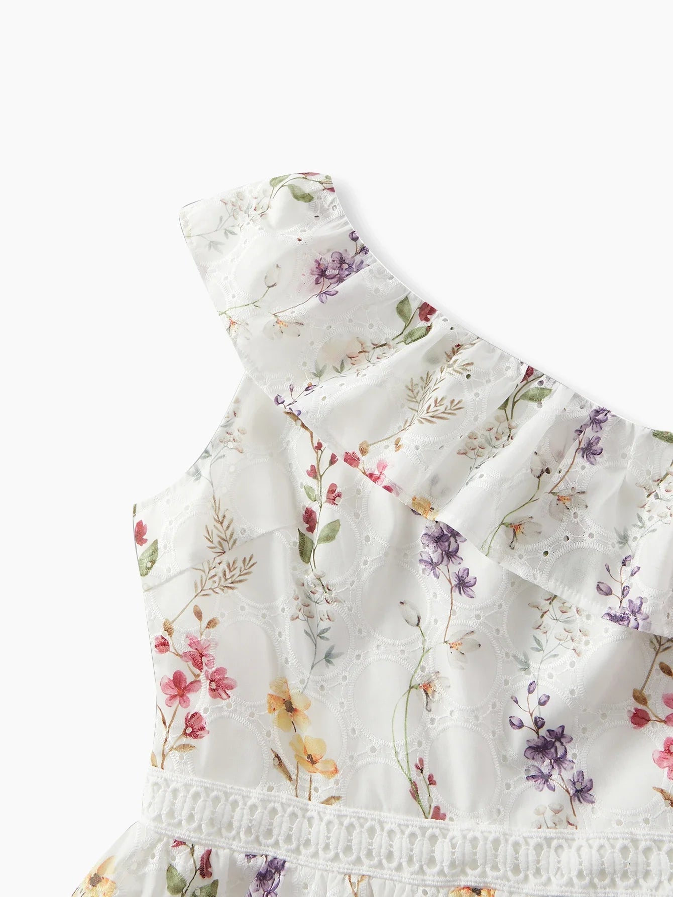 PREMIUM EYELET EMBROIDERY ONE SHOULDER DRESS