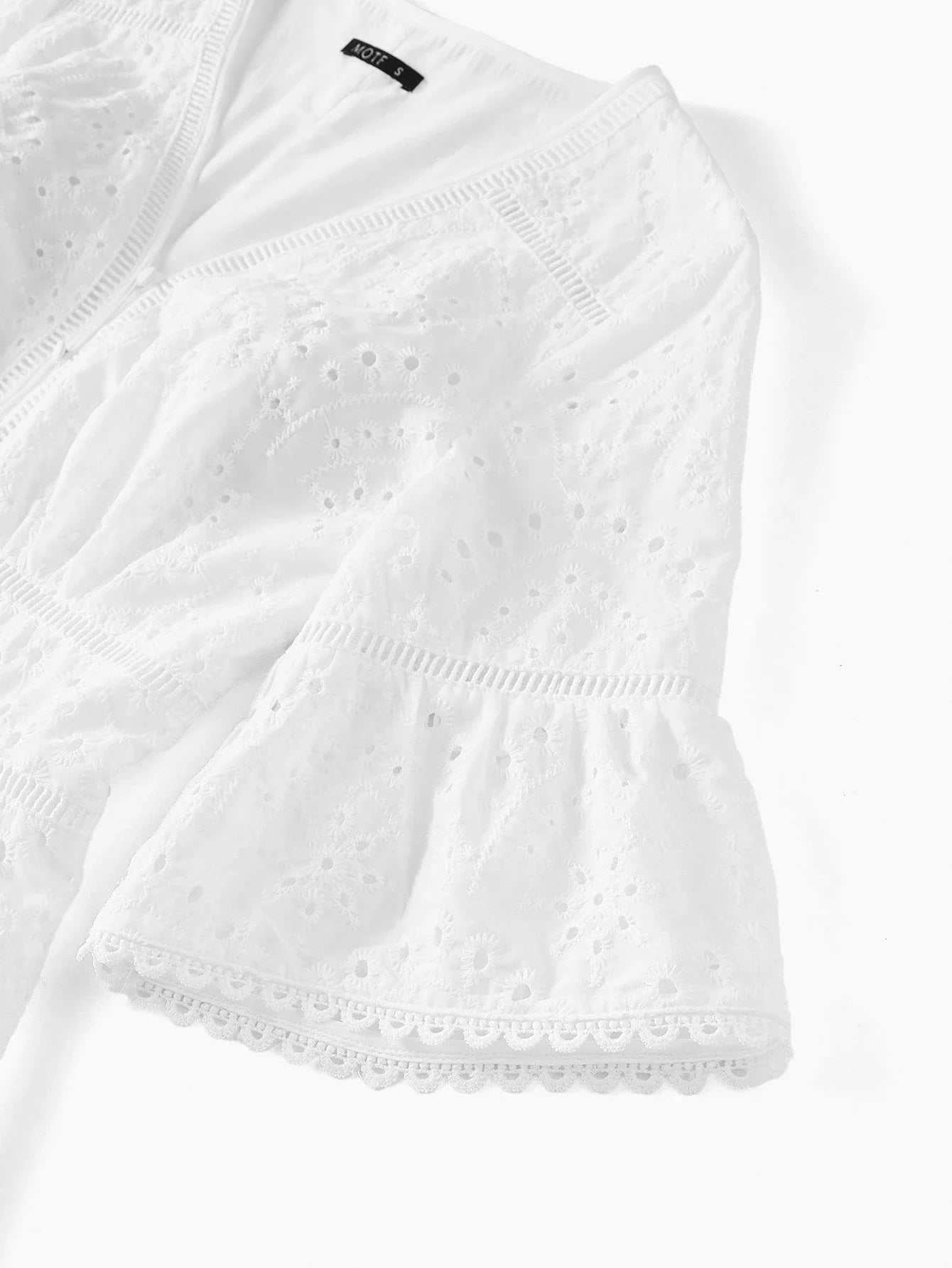 PREMIUM EYELET EMBROIDERY RUFFLE HEM DRESS