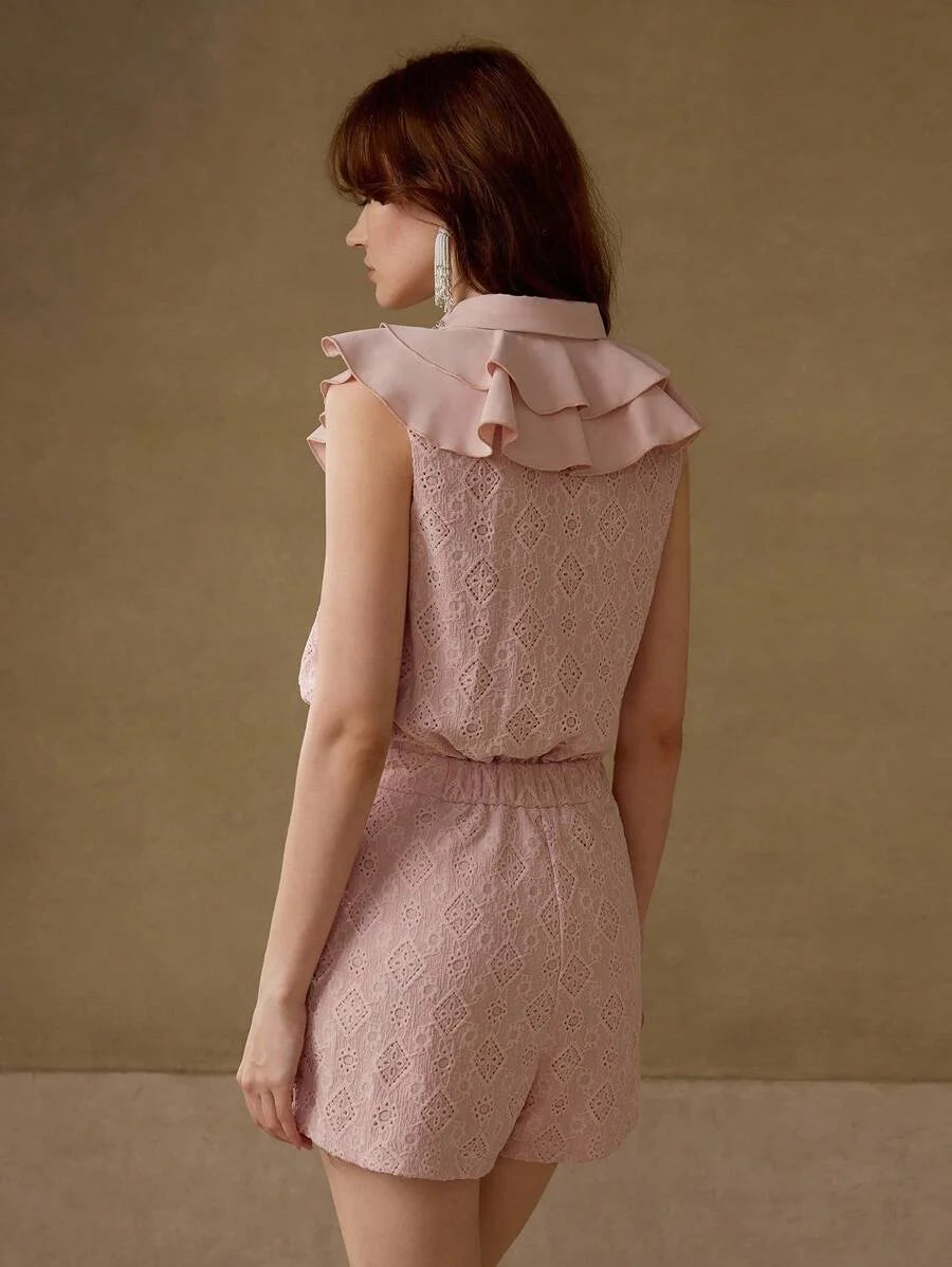 PREMIUM FASHION ELEGANT LACE WAISTED SLIMMING RUFFLED BEADED WOMEN JUMPSUIT