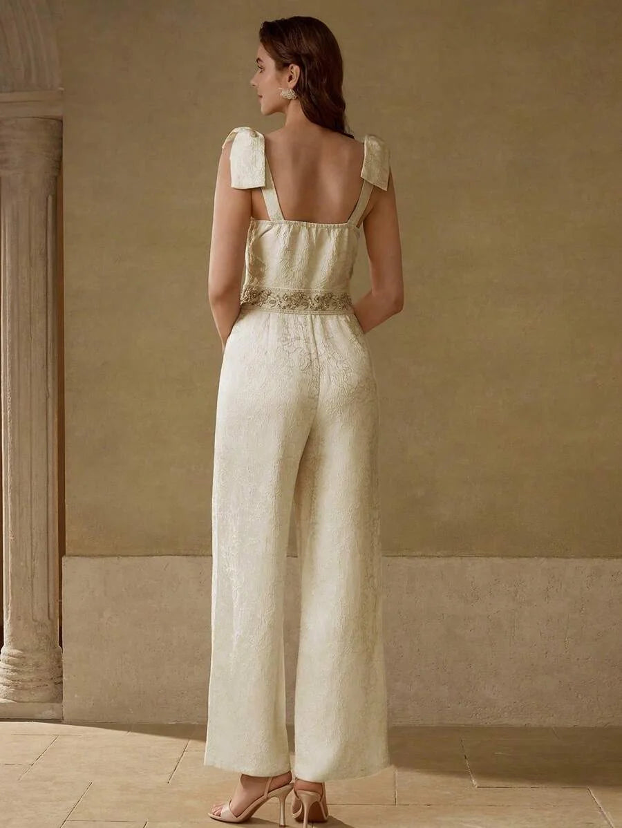 PREMIUM FASHIONABLE BOW STRAP DECOR ELEGANT CINCHED WAIST JUMPSUIT FOR WOMEN