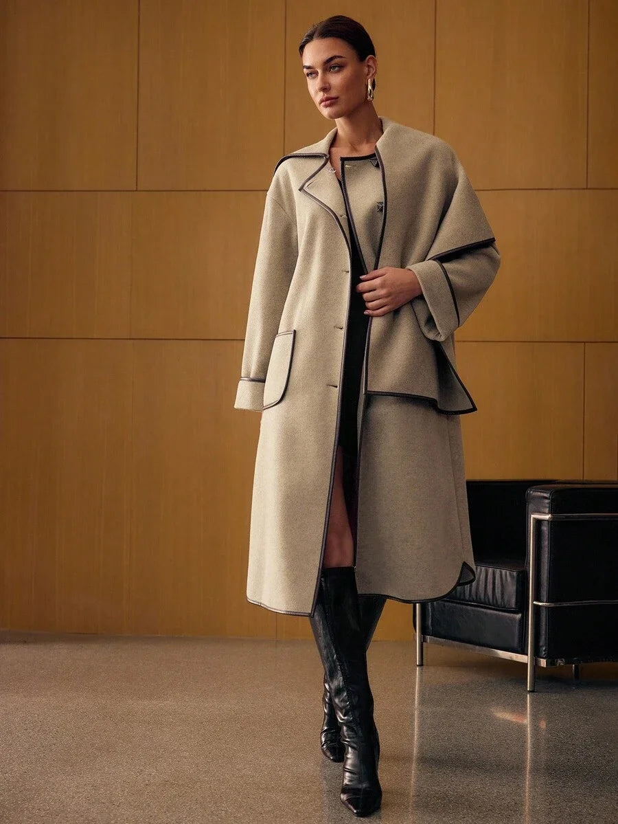 PREMIUM FASHIONABLE RETRO CONTRAST TRIM OVERCOAT