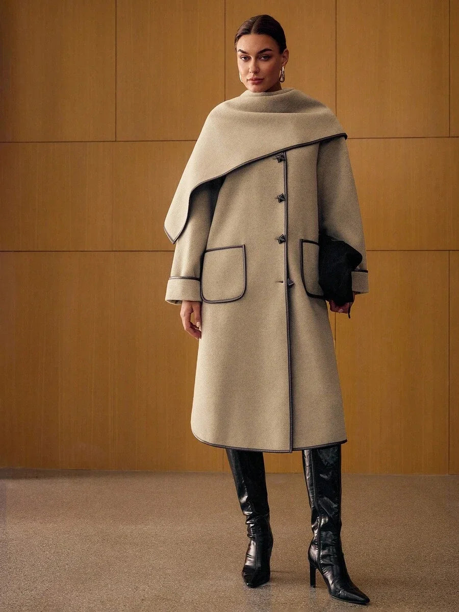 PREMIUM FASHIONABLE RETRO CONTRAST TRIM OVERCOAT