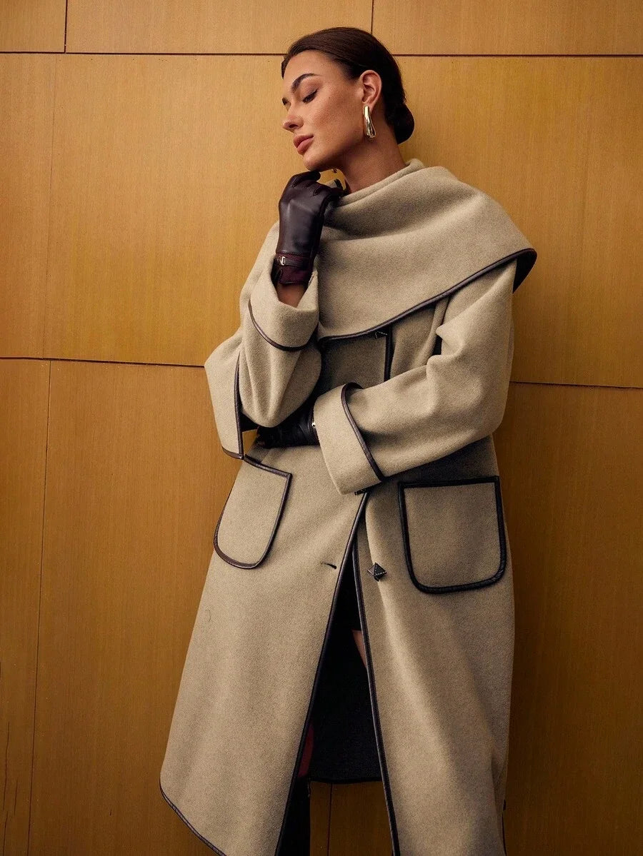 PREMIUM FASHIONABLE RETRO CONTRAST TRIM OVERCOAT