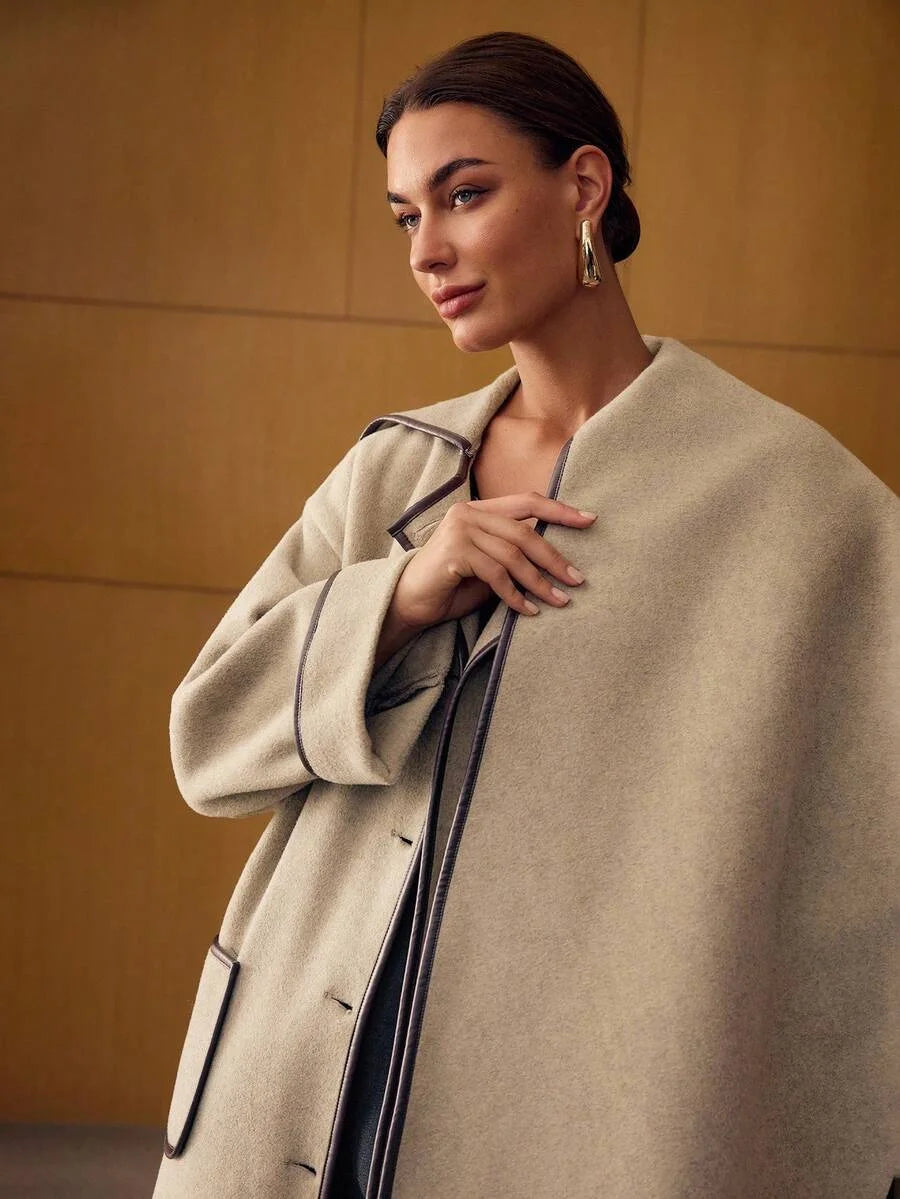 PREMIUM FASHIONABLE RETRO CONTRAST TRIM OVERCOAT