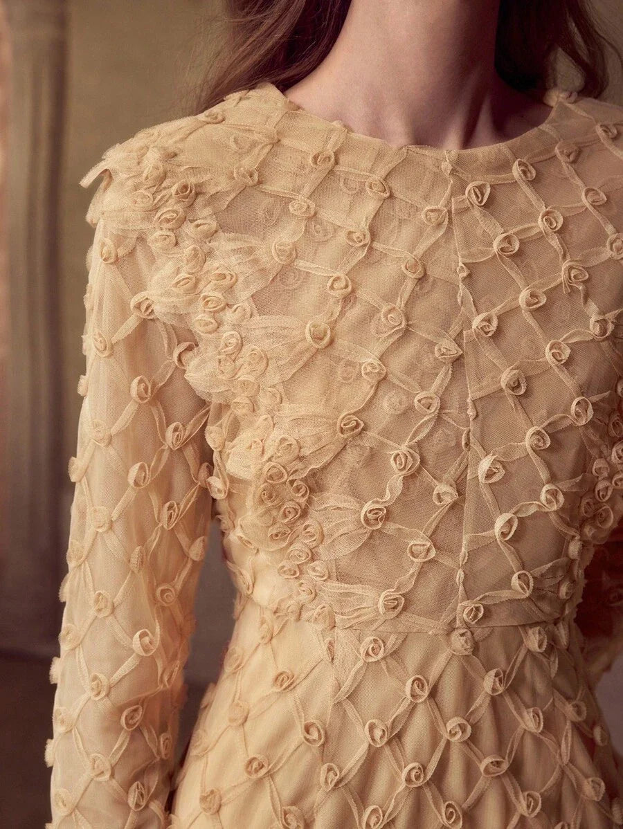 PREMIUM FASHIONABLE WAISTCINCHING ROSE PRINT BACK SLIT ELEGANT WOMEN DRESS