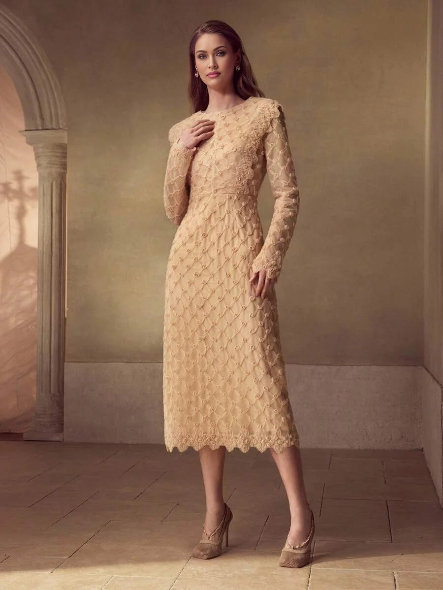 PREMIUM FASHIONABLE WAISTCINCHING ROSE PRINT BACK SLIT ELEGANT WOMEN DRESS