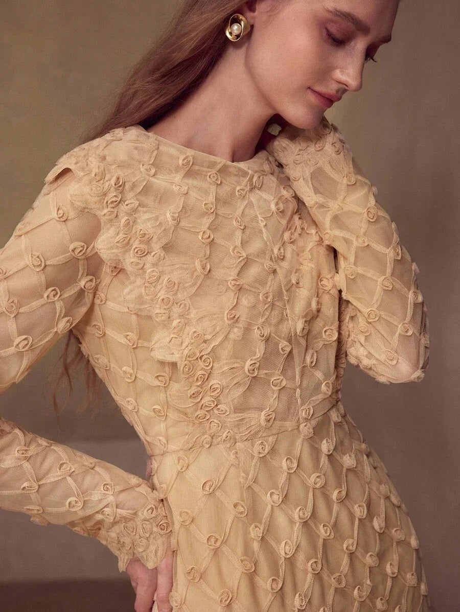 PREMIUM FASHIONABLE WAISTCINCHING ROSE PRINT BACK SLIT ELEGANT WOMEN DRESS