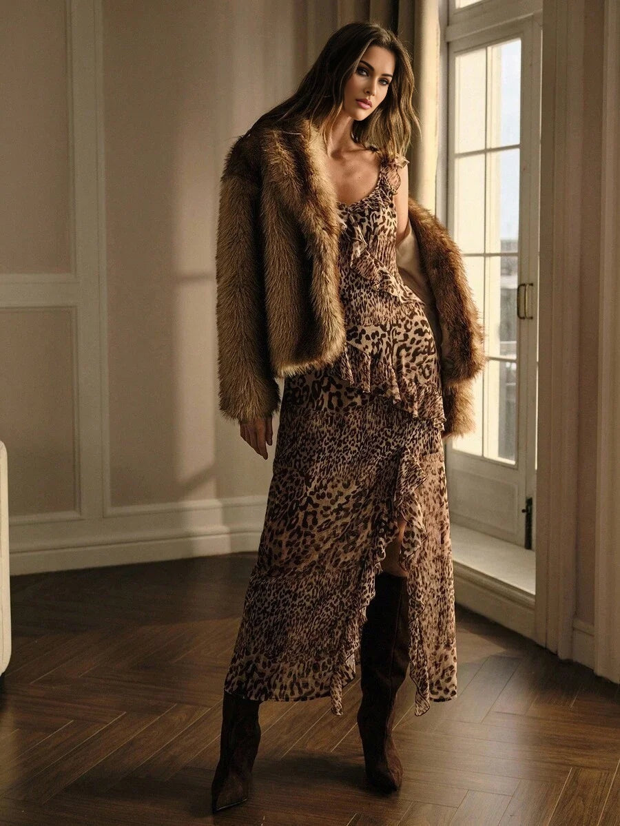 PREMIUM FAUX FUR SHAWL COLLAR DROP SHOULDER OVERSIZE COAT FALL WINTER