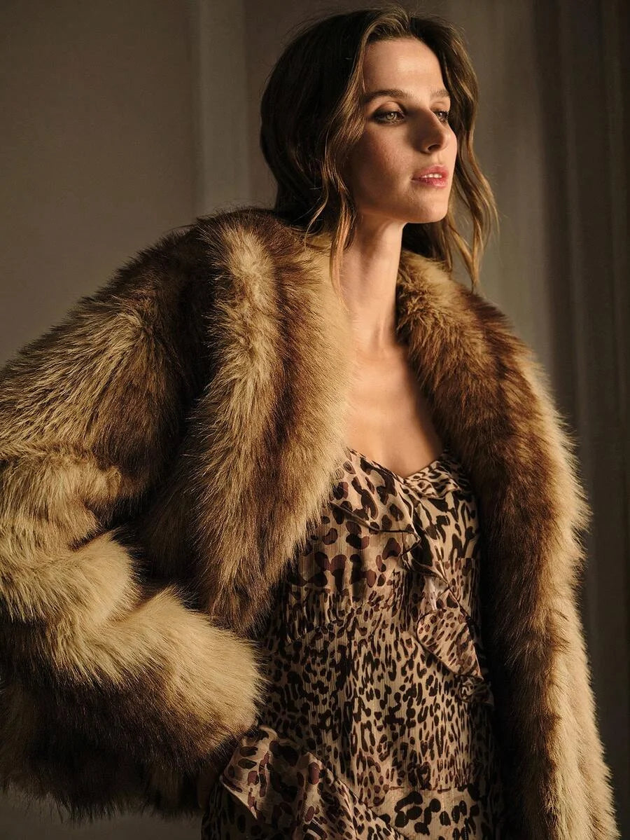 PREMIUM FAUX FUR SHAWL COLLAR DROP SHOULDER OVERSIZE COAT FALL WINTER