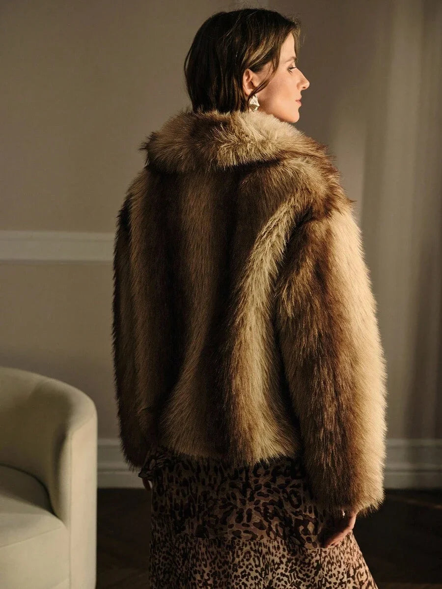 PREMIUM FAUX FUR SHAWL COLLAR DROP SHOULDER OVERSIZE COAT FALL WINTER