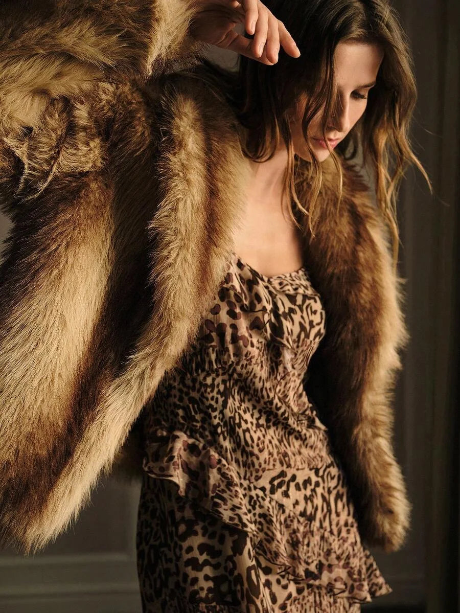 PREMIUM FAUX FUR SHAWL COLLAR DROP SHOULDER OVERSIZE COAT FALL WINTER