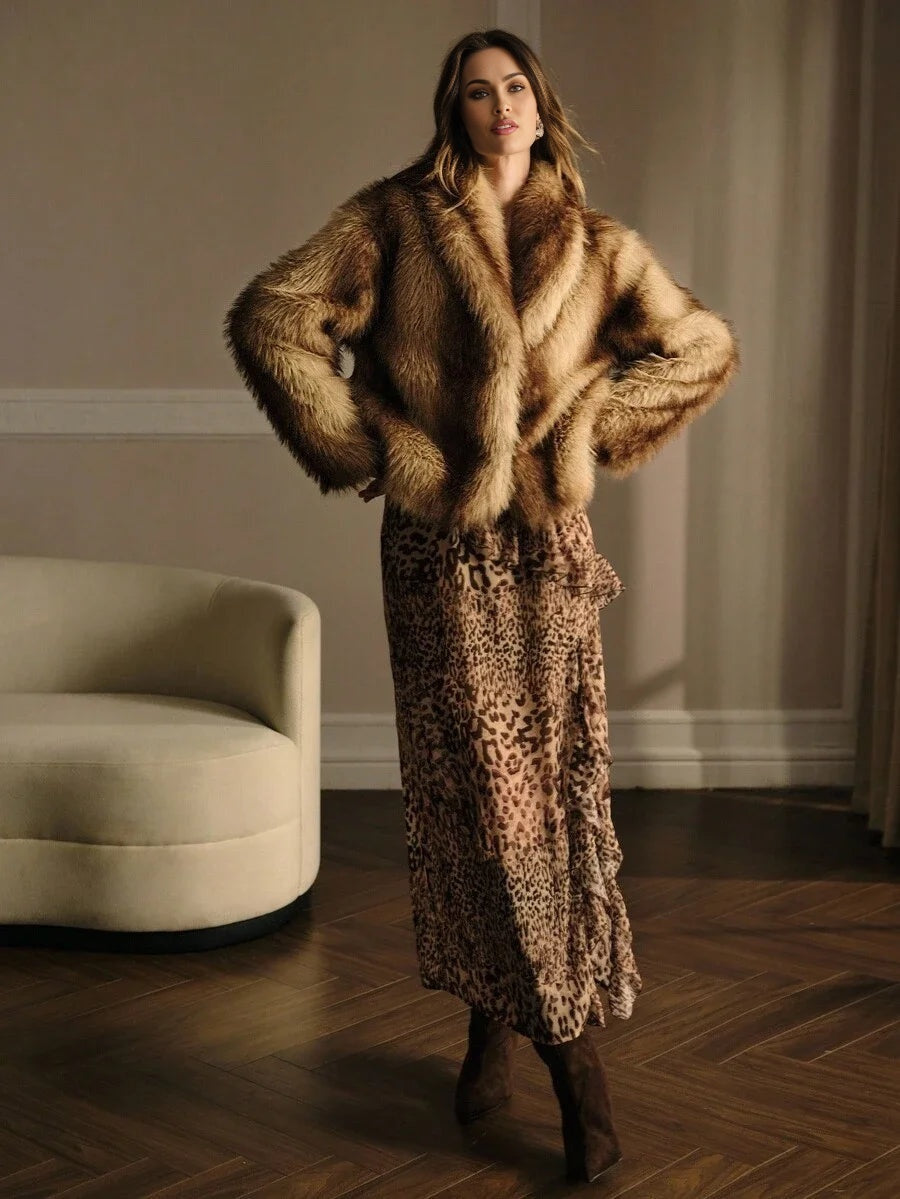 PREMIUM FAUX FUR SHAWL COLLAR DROP SHOULDER OVERSIZE COAT FALL WINTER
