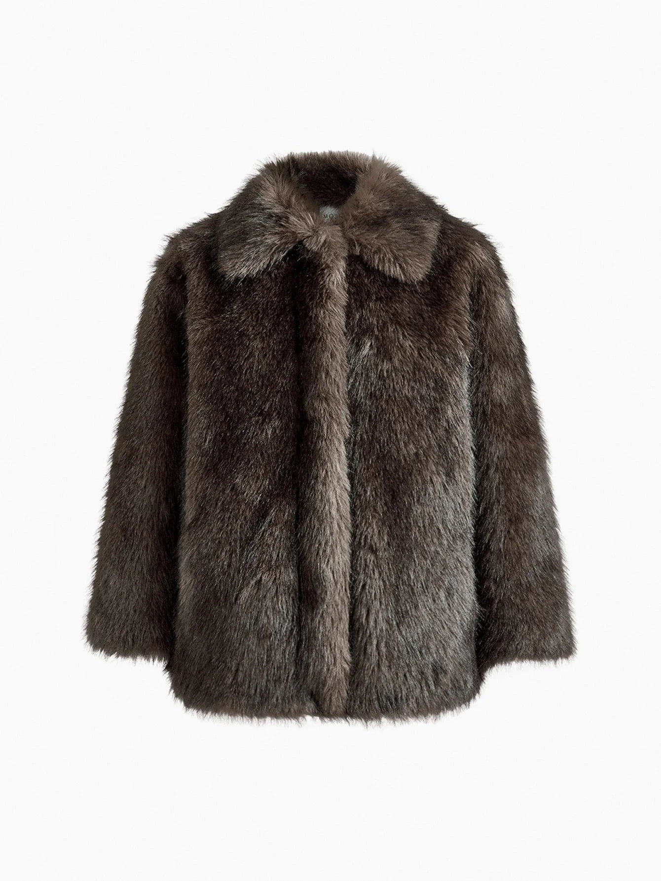 PREMIUM FAUX FUR SOLID COLLAR COAT FALL WINTER