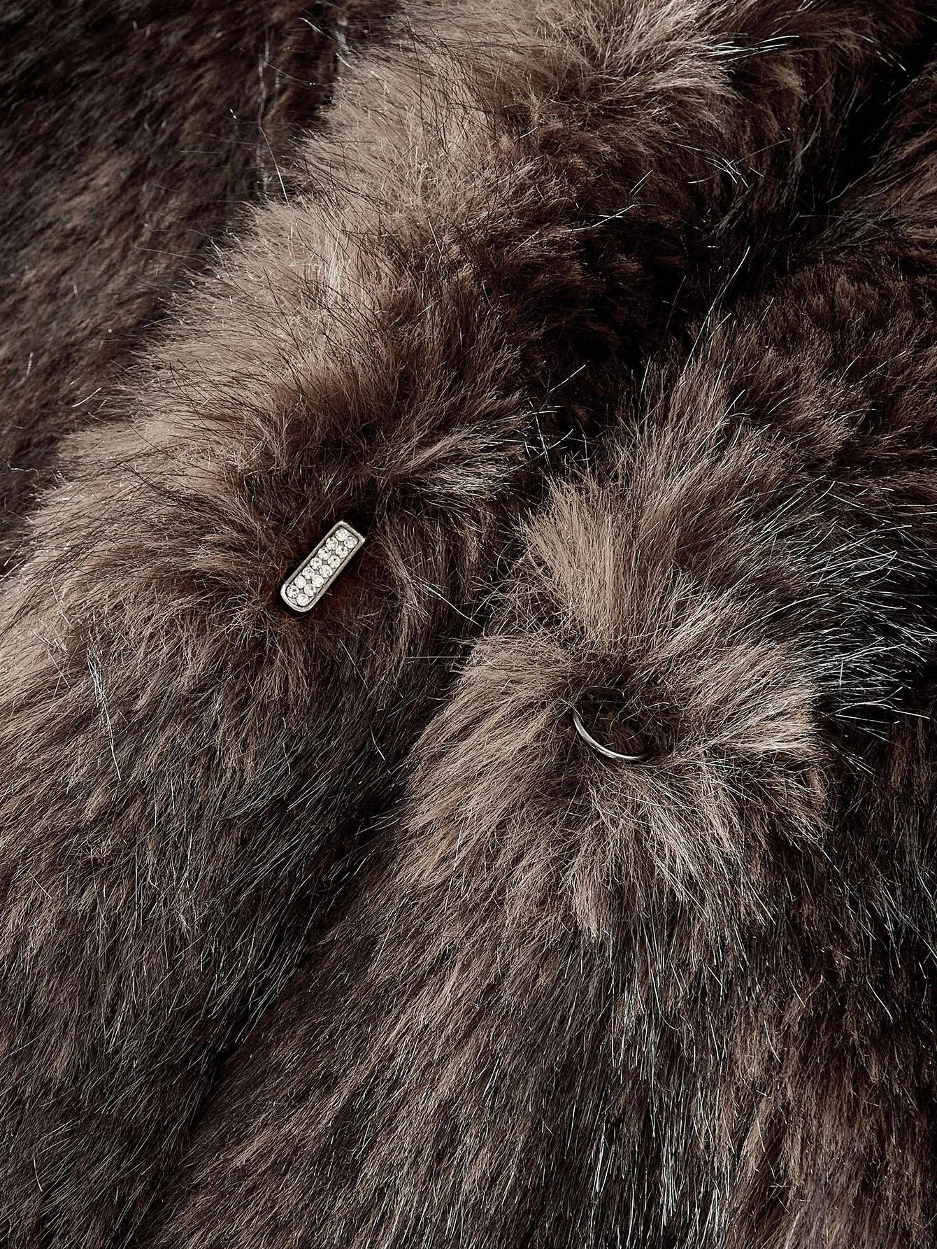 PREMIUM FAUX FUR SOLID COLLAR COAT FALL WINTER