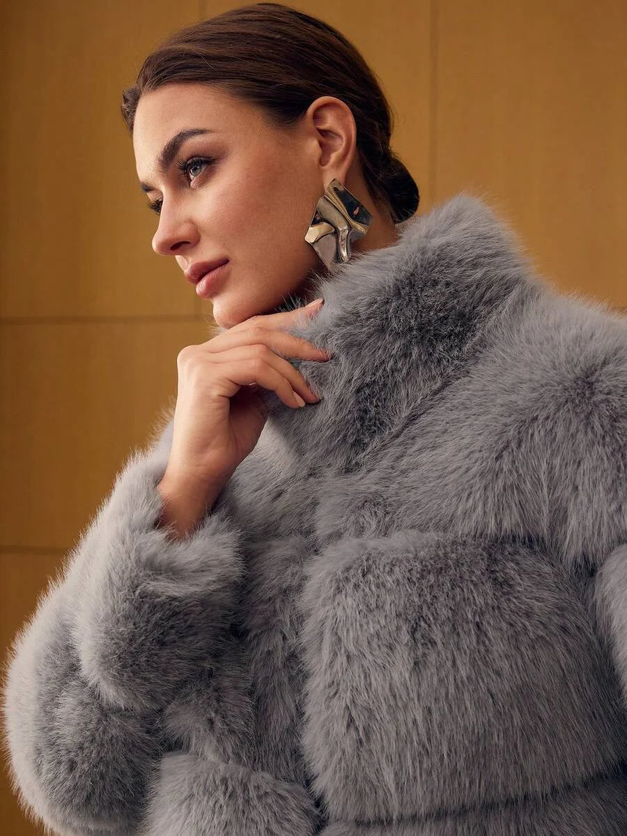 PREMIUM FAUX FUR SOLID CROP COAT