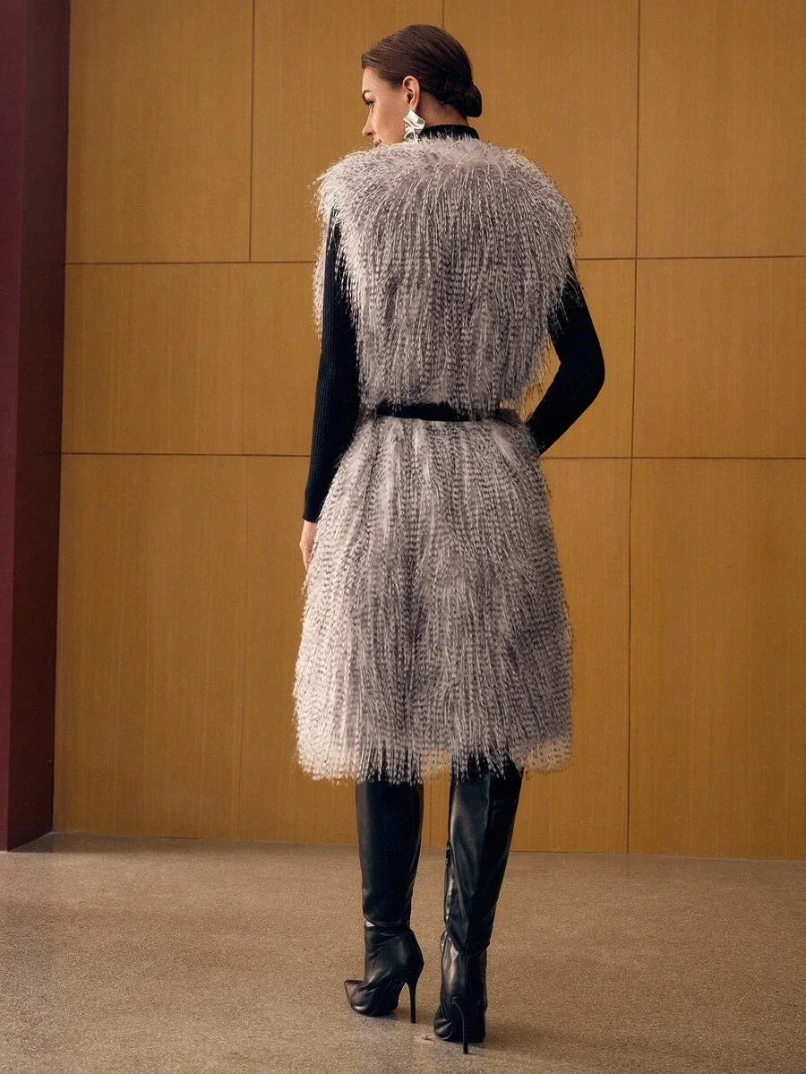 PREMIUM FAUX FUR VEST COAT WITH BELT FALL WINTER