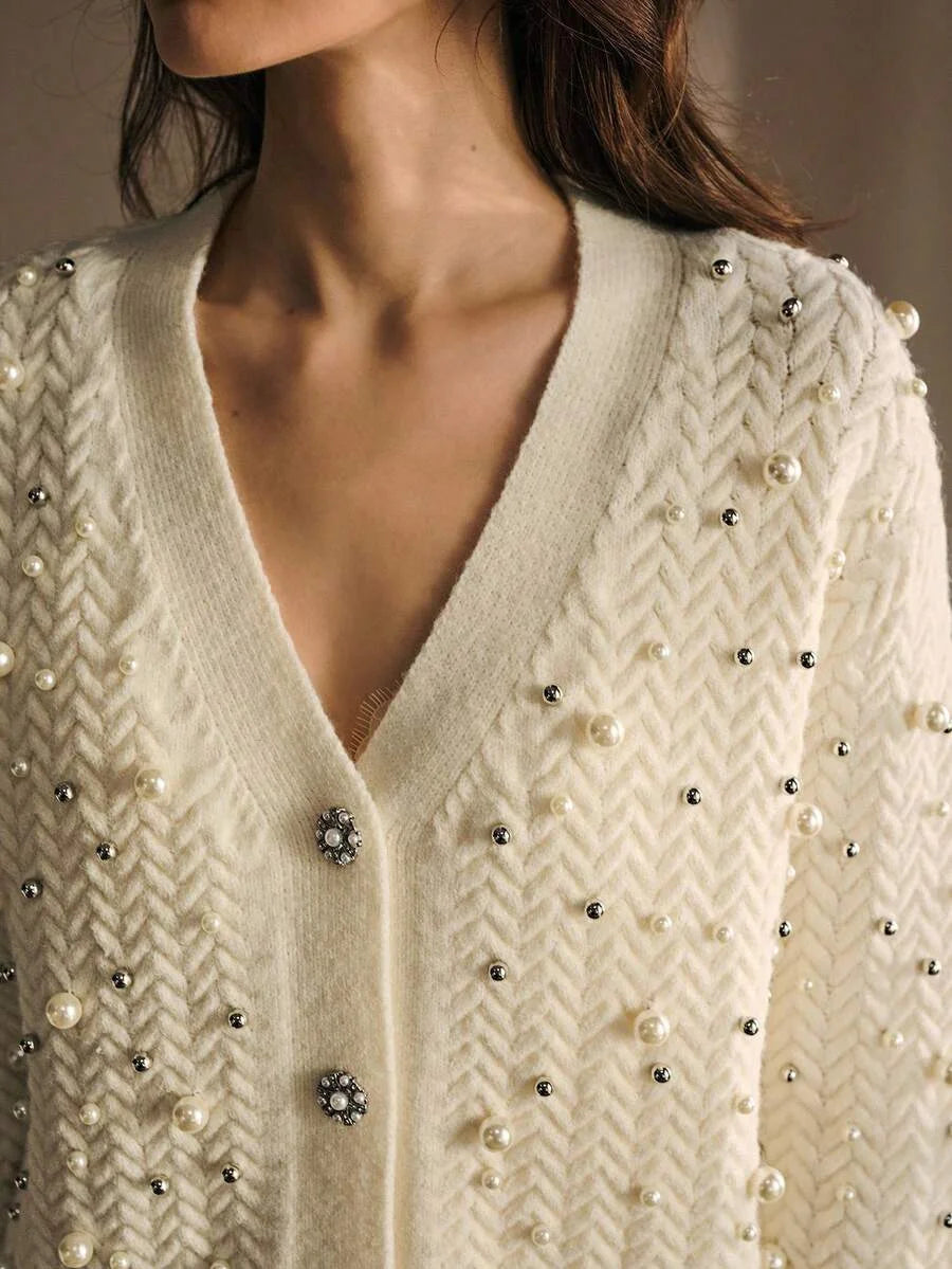 PREMIUM FAUX PEARL amp BEADED DETAIL CARDIGAN FOR AUTUMN amp WINTER