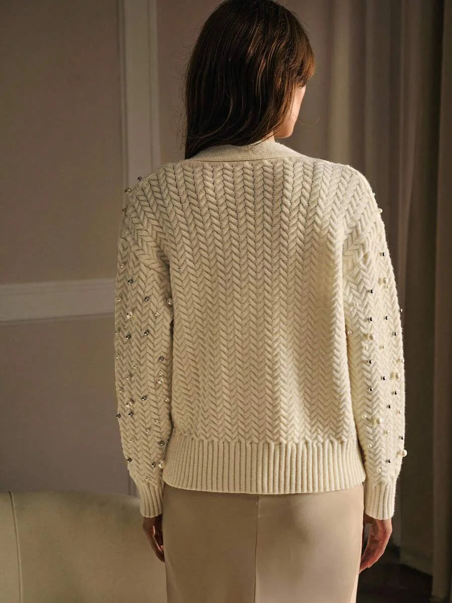 PREMIUM FAUX PEARL amp BEADED DETAIL CARDIGAN FOR AUTUMN amp WINTER