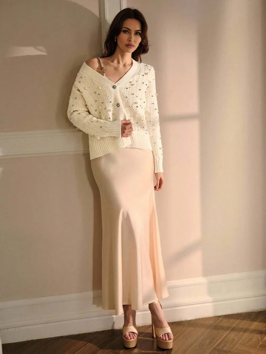 PREMIUM FAUX PEARL amp BEADED DETAIL CARDIGAN FOR AUTUMN amp WINTER