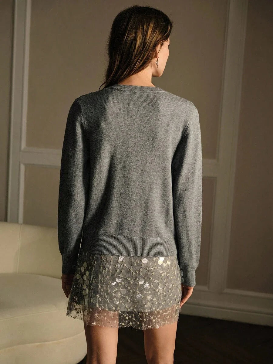 PREMIUM FAUX PEARL amp RHINESTONE BUTTON UP CARDIGAN FOR AUTUMN amp WINTER