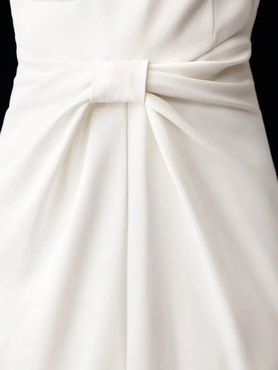 PREMIUM FAUX PEARL AND BEADED DETAIL RUCHED WAIST MIDI DRESS