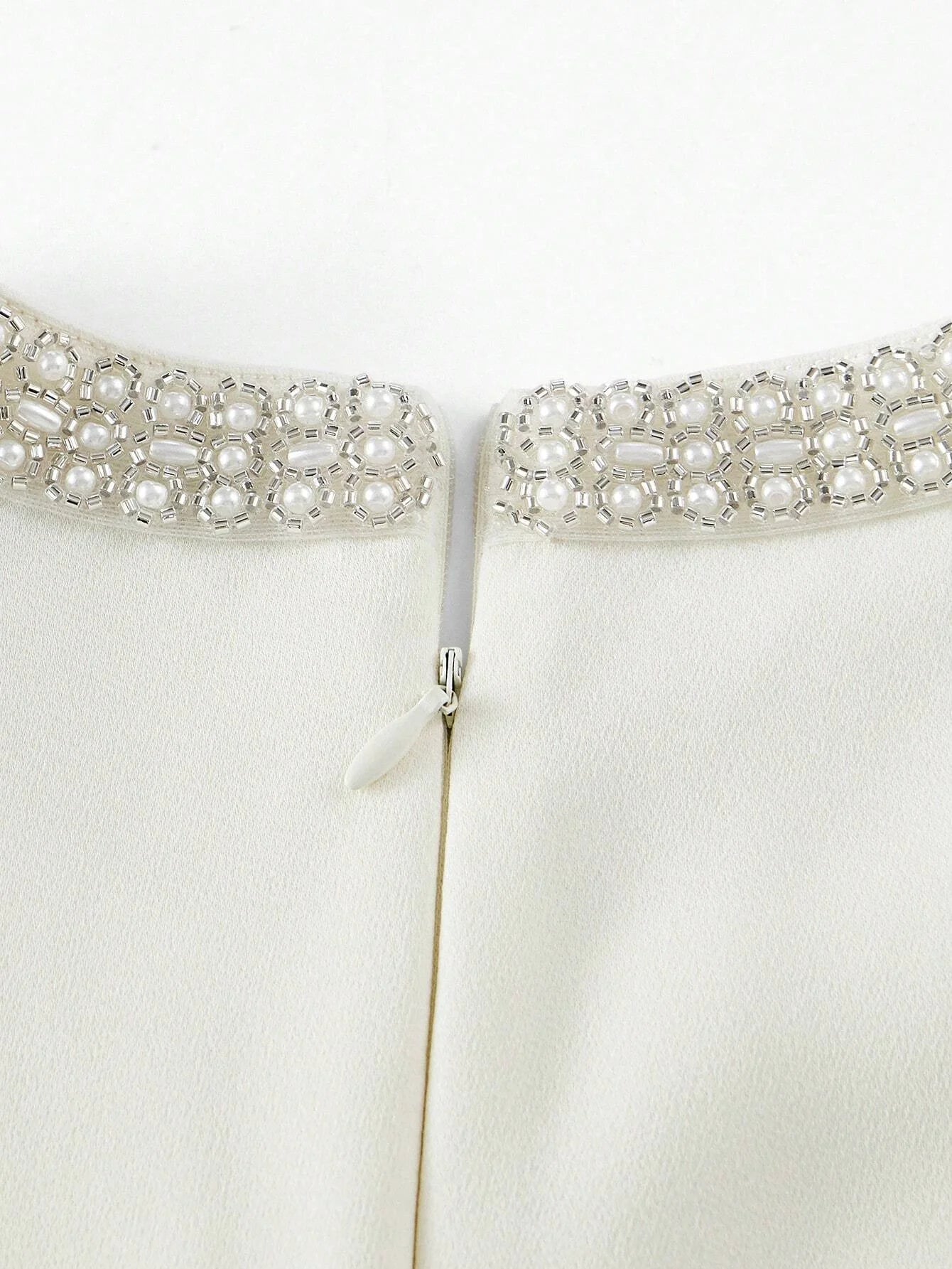 PREMIUM FAUX PEARL AND BEADED DETAIL RUCHED WAIST MIDI DRESS