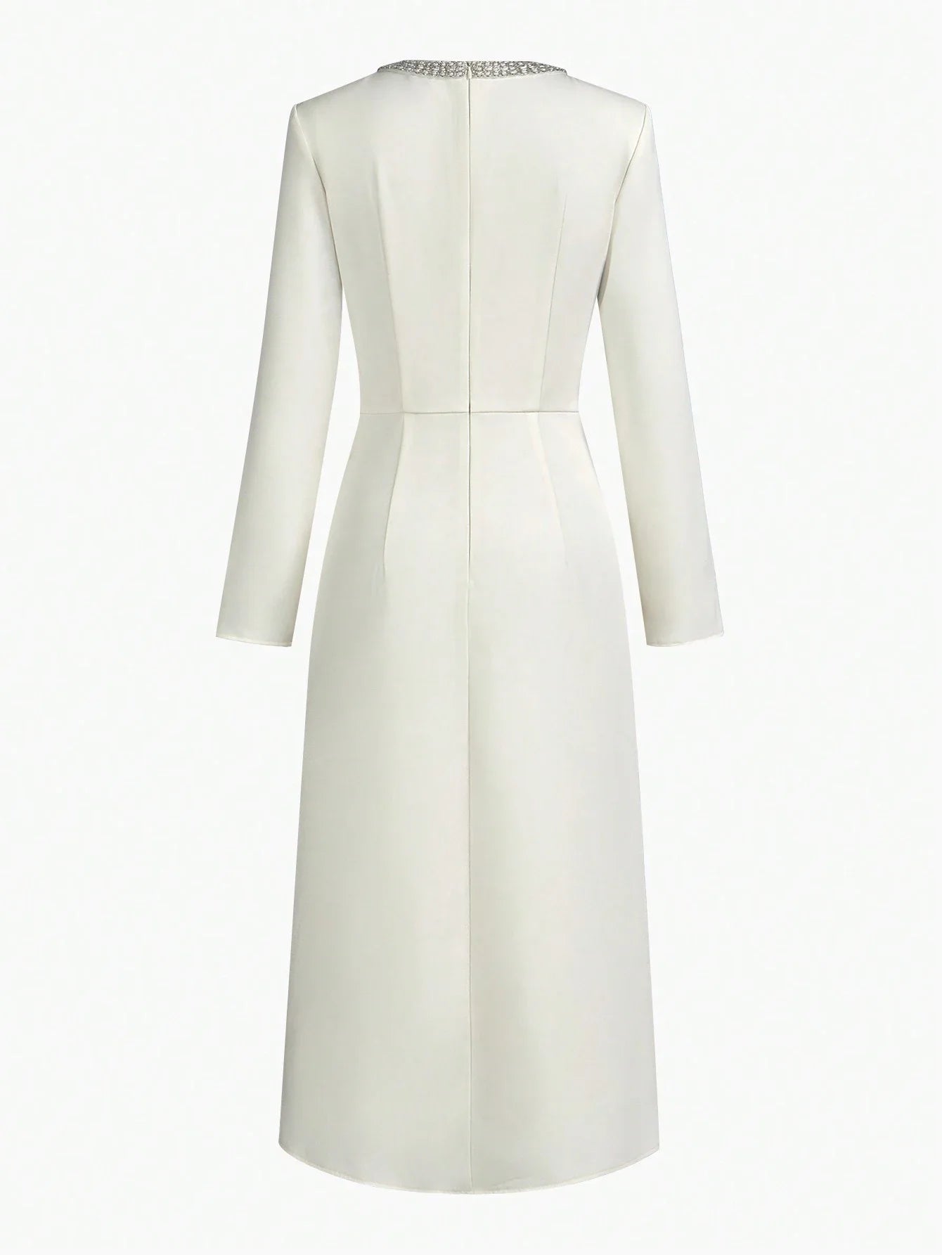 PREMIUM FAUX PEARL AND BEADED DETAIL RUCHED WAIST MIDI DRESS