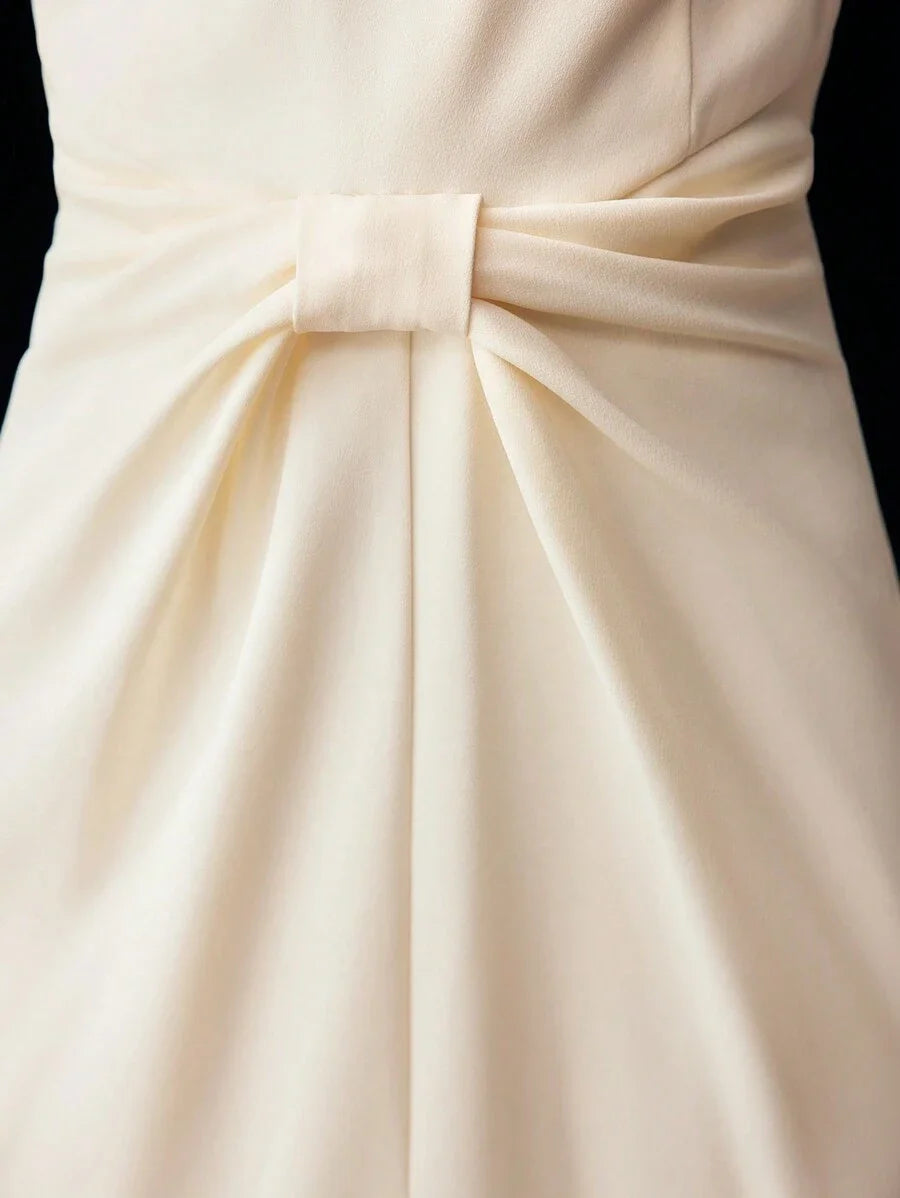 PREMIUM FAUX PEARL AND BEADED DETAIL RUCHED WAIST MIDI DRESS