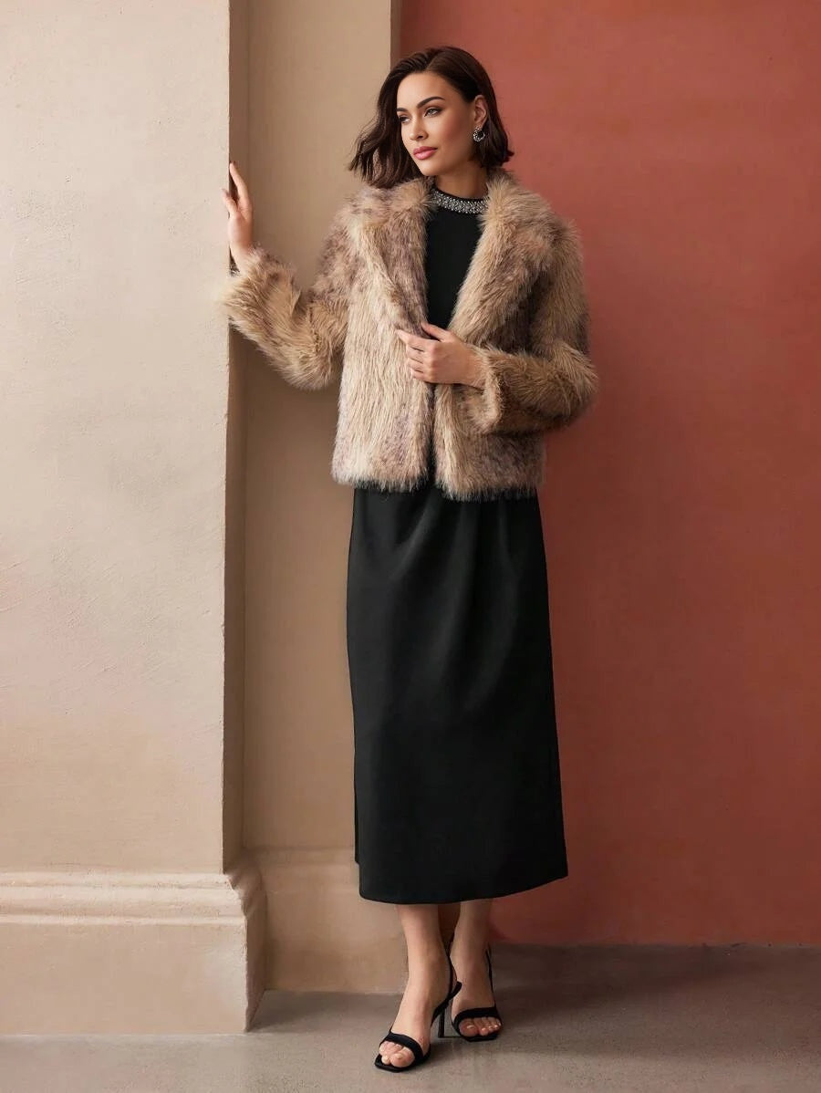 PREMIUM FAUX PEARL AND BEADED MOCK NECK RUCHED WAIST LONG DRESS