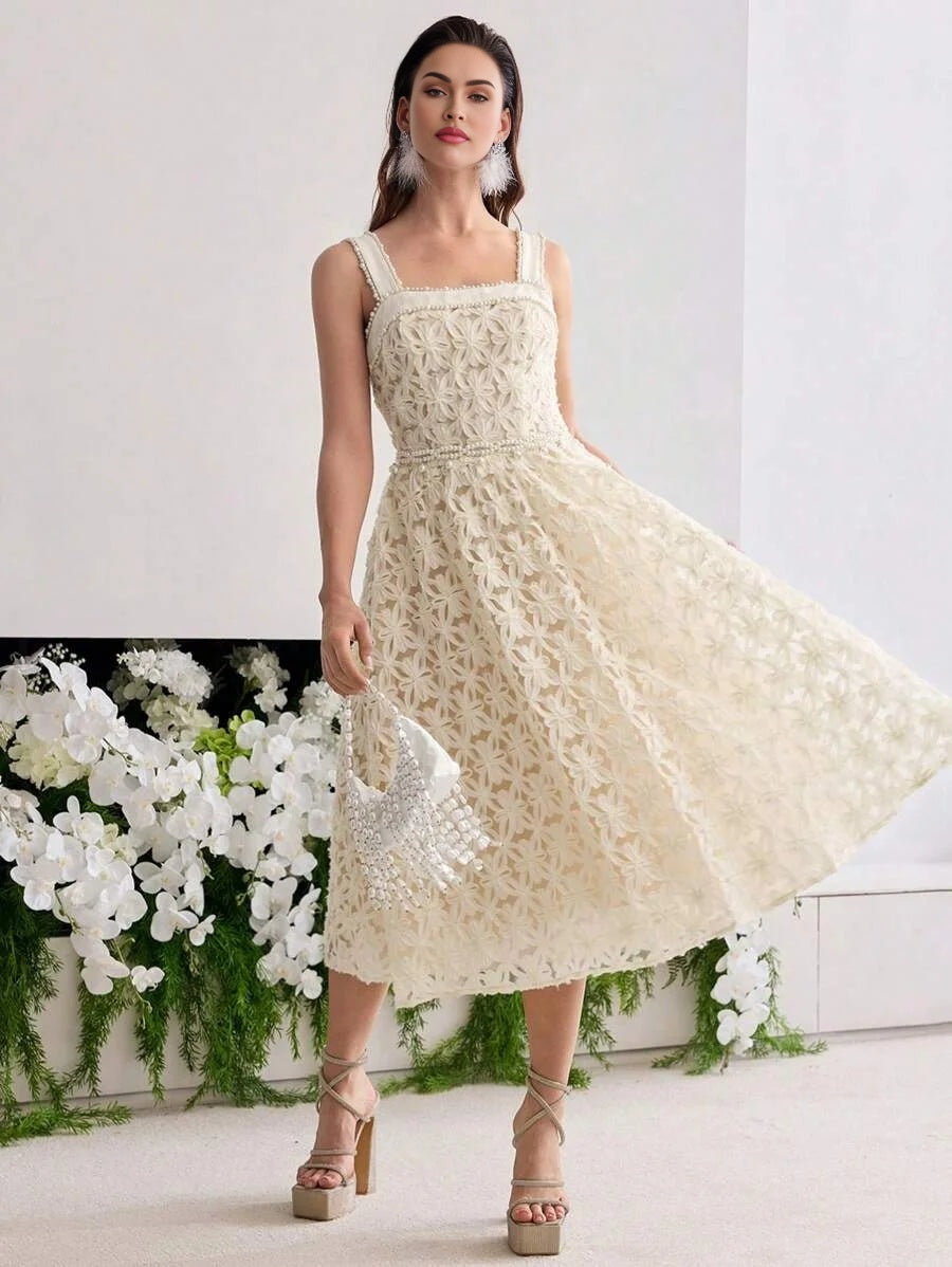 PREMIUM FAUX PEARL BEADED GATHERED DRESS