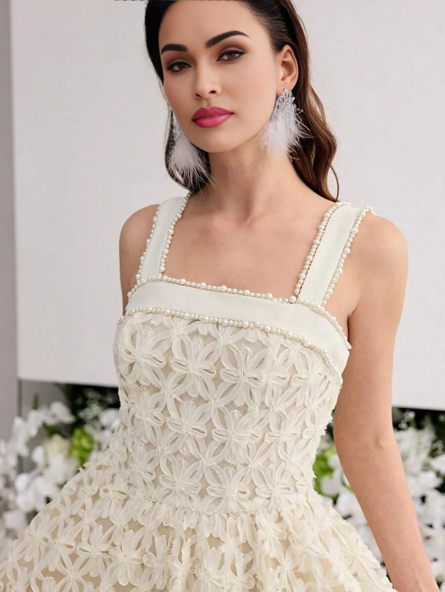 PREMIUM FAUX PEARL BEADED GATHERED DRESS