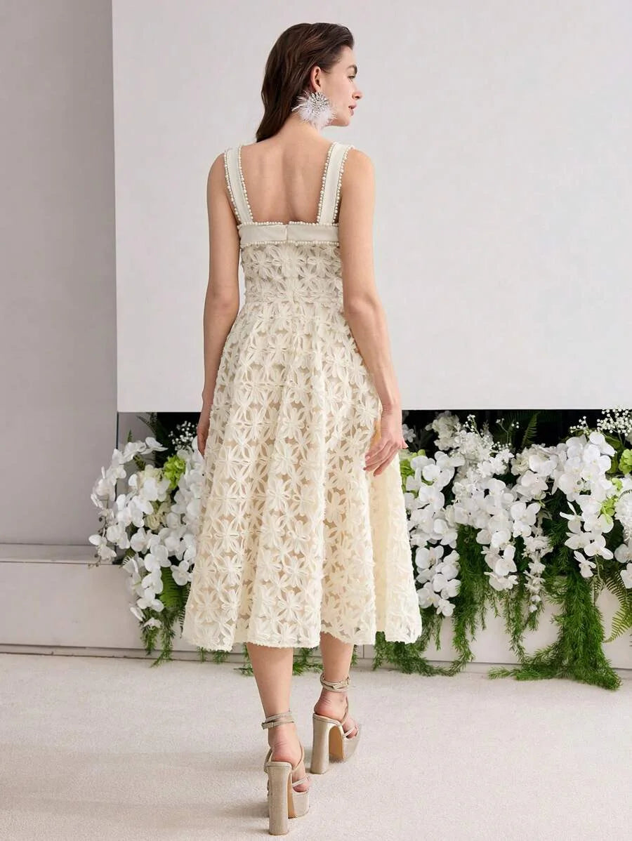 PREMIUM FAUX PEARL BEADED GATHERED DRESS