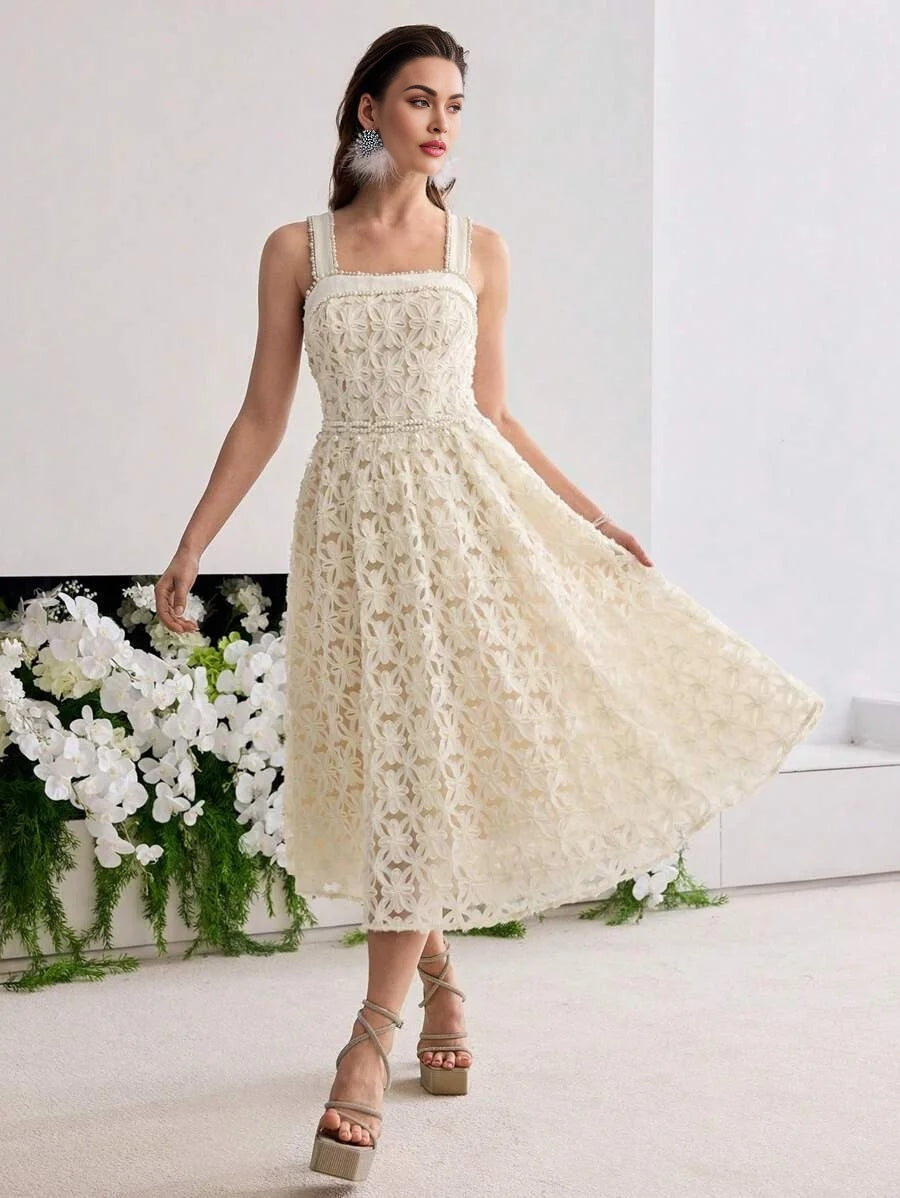 PREMIUM FAUX PEARL BEADED GATHERED DRESS