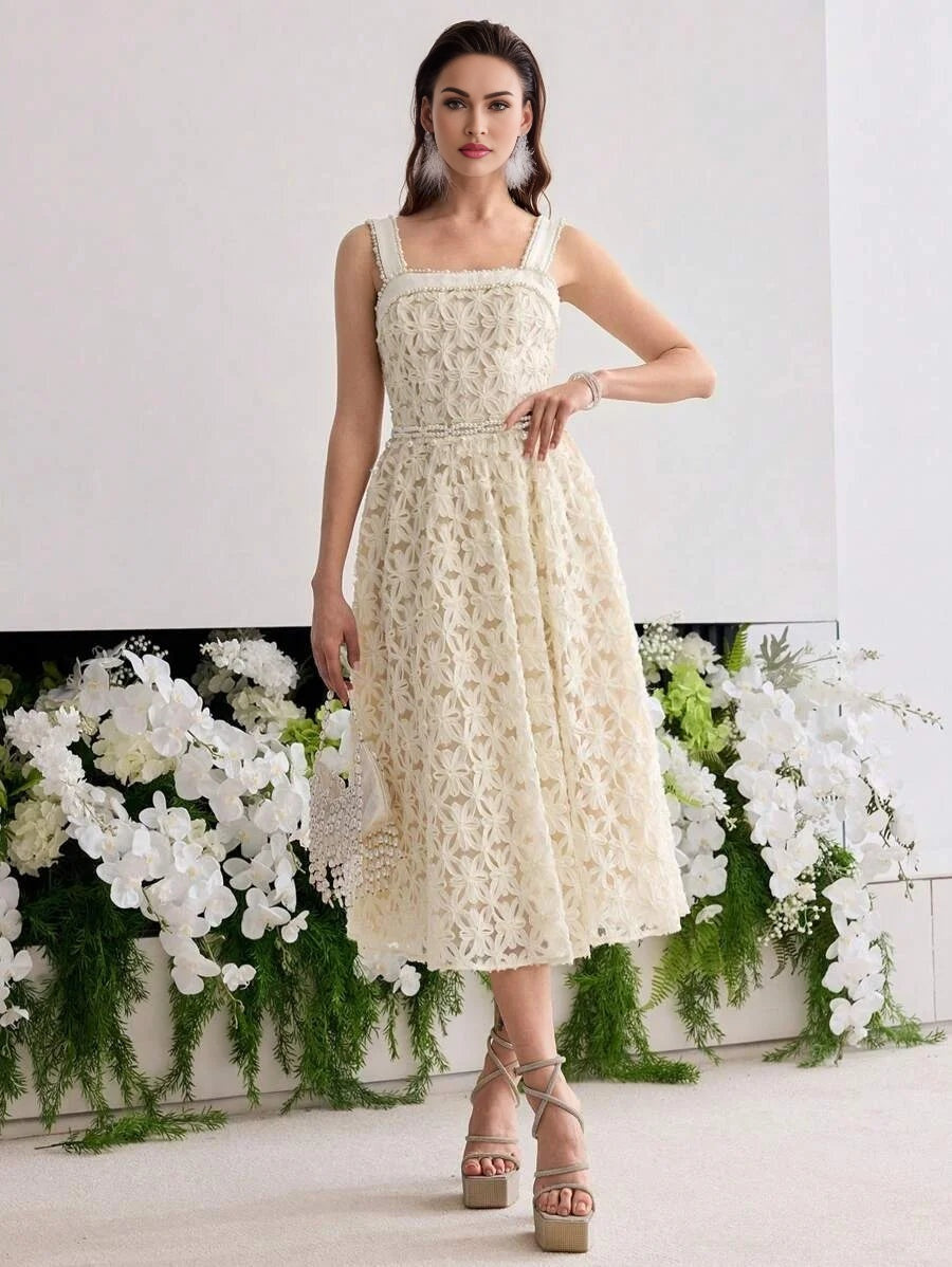 PREMIUM FAUX PEARL BEADED GATHERED DRESS