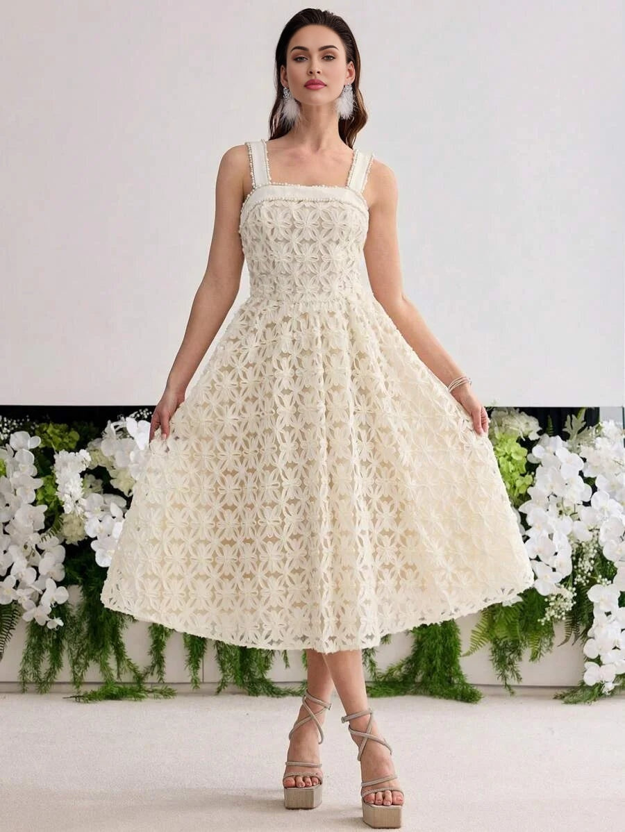 PREMIUM FAUX PEARL BEADED GATHERED DRESS