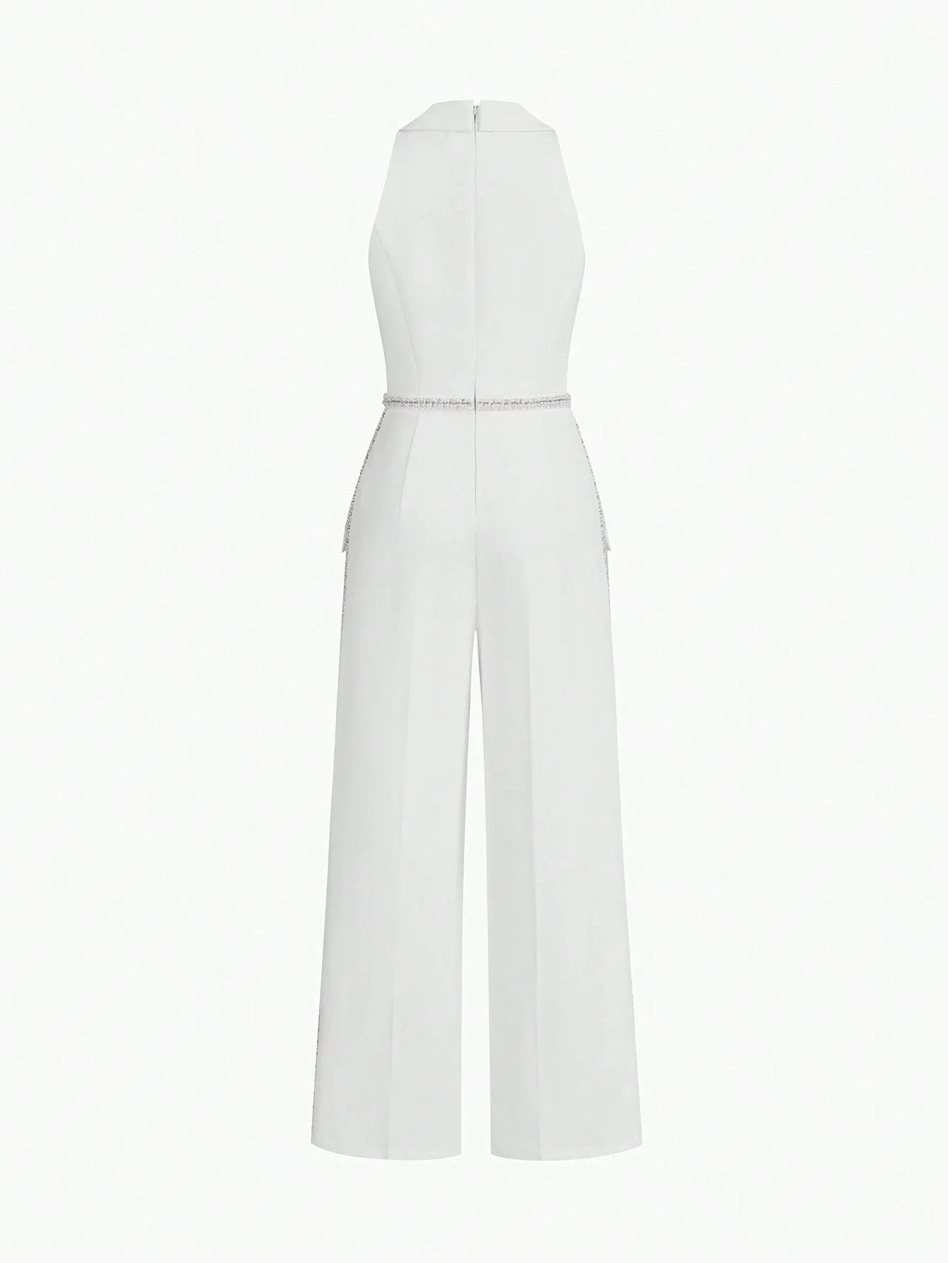 PREMIUM FAUX PEARL BEADED PRESS CREASE JUMPSUIT