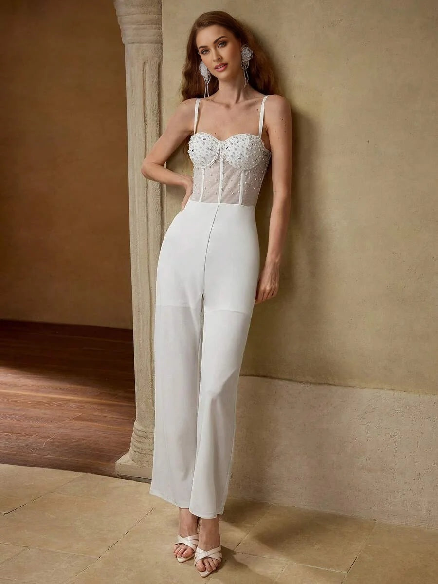PREMIUM FAUX PEARL BONED CAMI JUMPSUIT