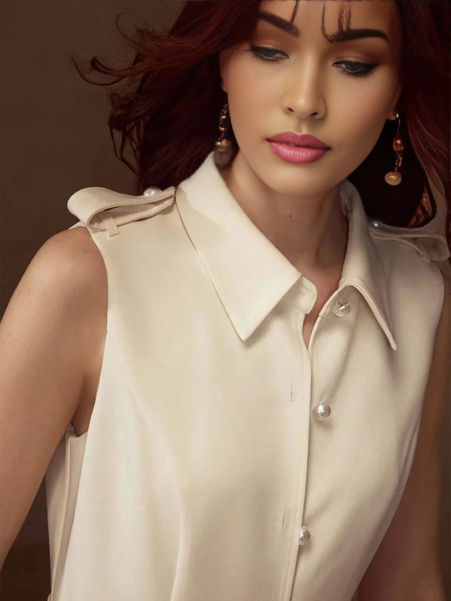 PREMIUM FAUX PEARL BUTTON BELTED DRESS